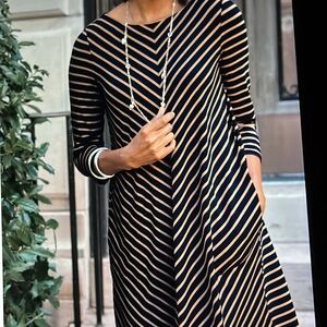 J.Jill knit Dress XL Tall blue Navy Tan Striped EUC